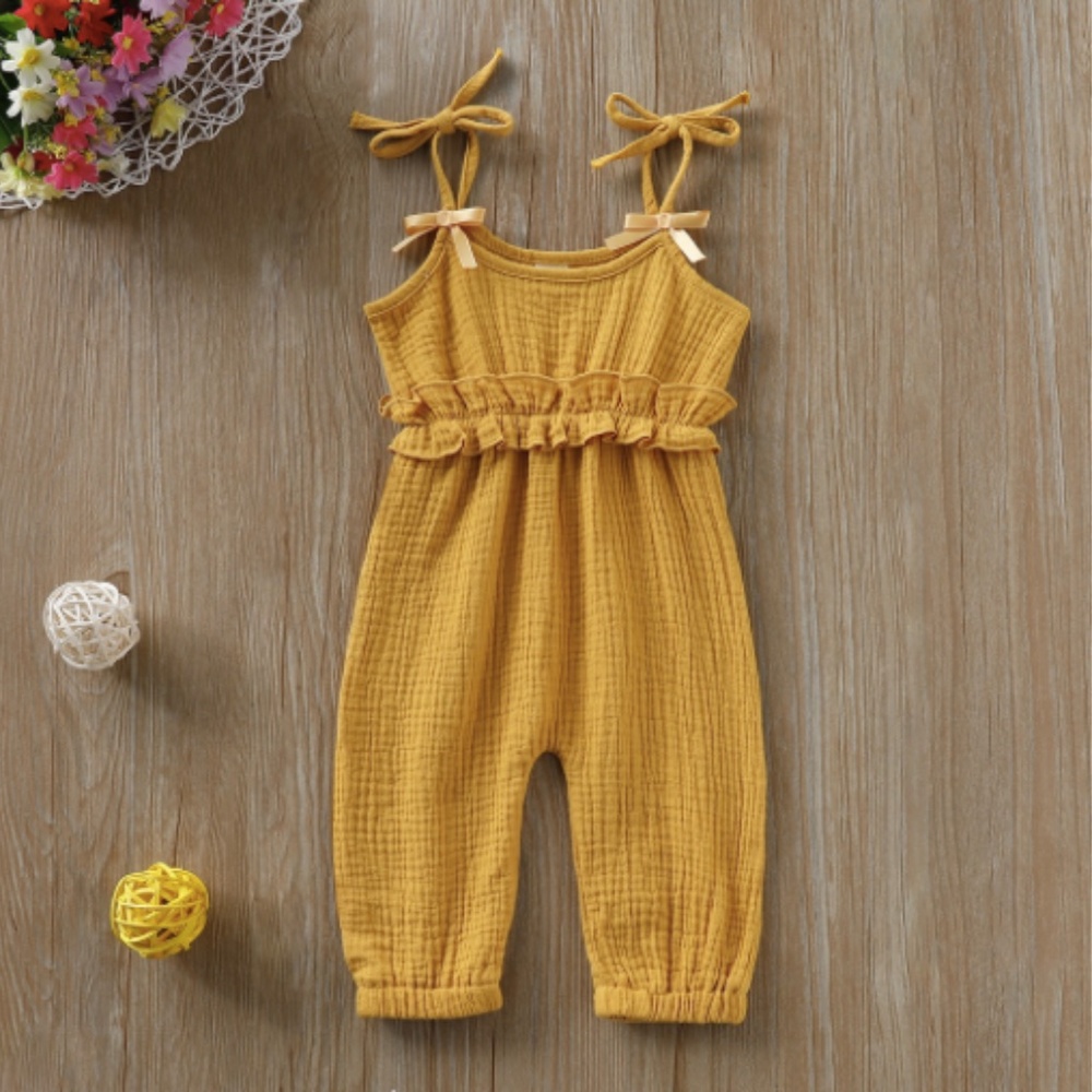 Baby Girl's Solid Ruffled Strap Jumpsuit